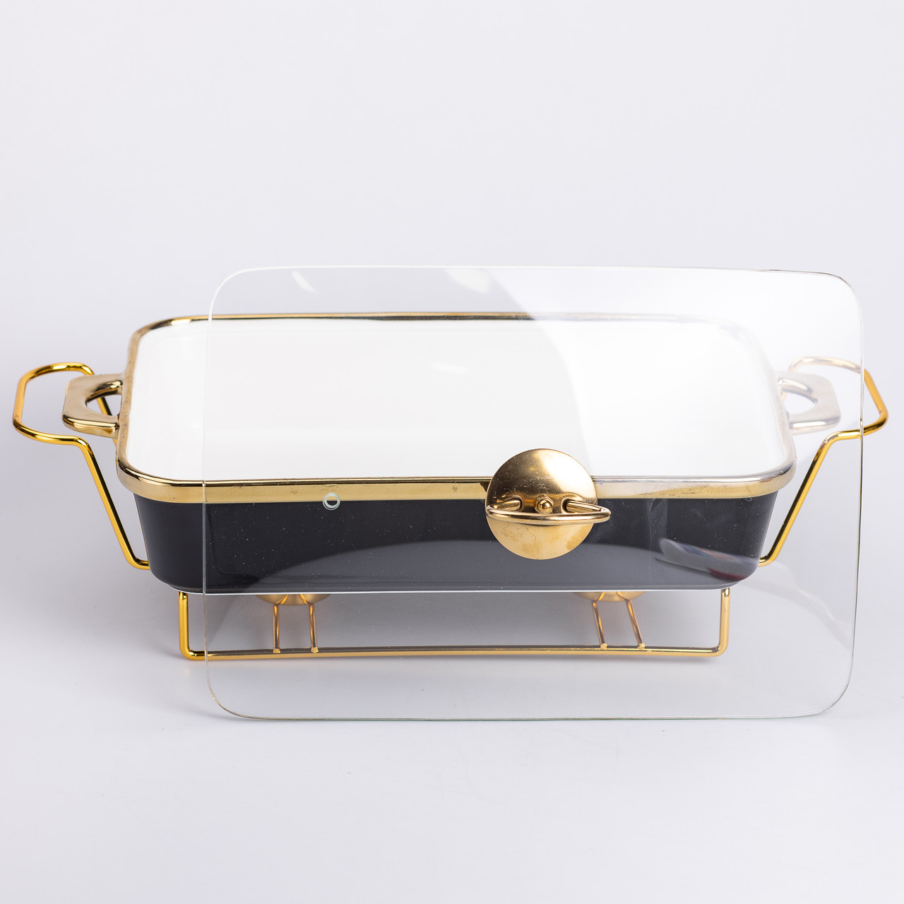 Марміт керамічний із скляною кришкою 40х22.5х15.5 см на металевій підставці 2 л Чорний