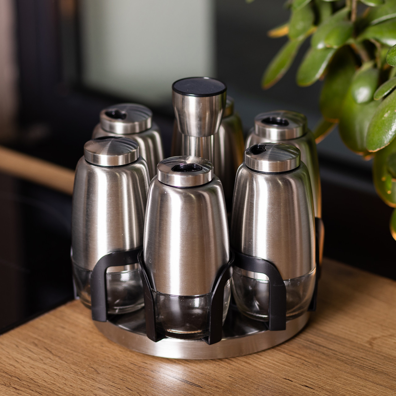 Набір баночок для спецій 6 шт 15х15х16 см карусель для зберігання спецій