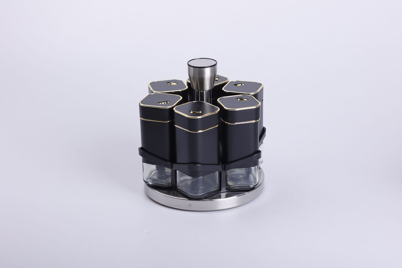 Набір баночок для спецій 6 шт на поставці по 120 мл карусель Чорний