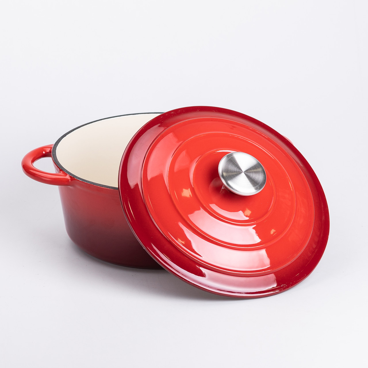 Набір чавунного посуду для приготування 3 каструлі та сковорода з емальованим покриттям Червоний