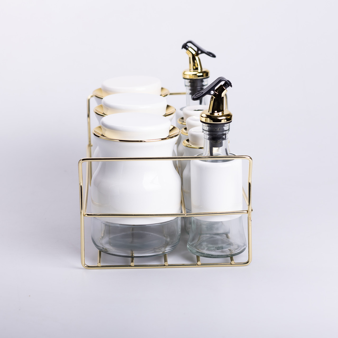 Набір для спецій на підставці з пляшками для олії та оцту 8 предметів Білий