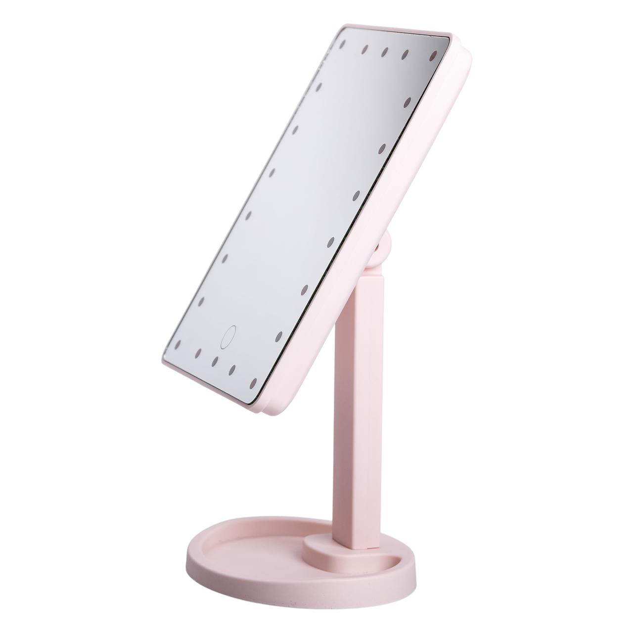 Настільне дзеркало з підсвічуванням 22 LED для макіяжу 21х16 см прямокутне на ніжці USB Рожеве