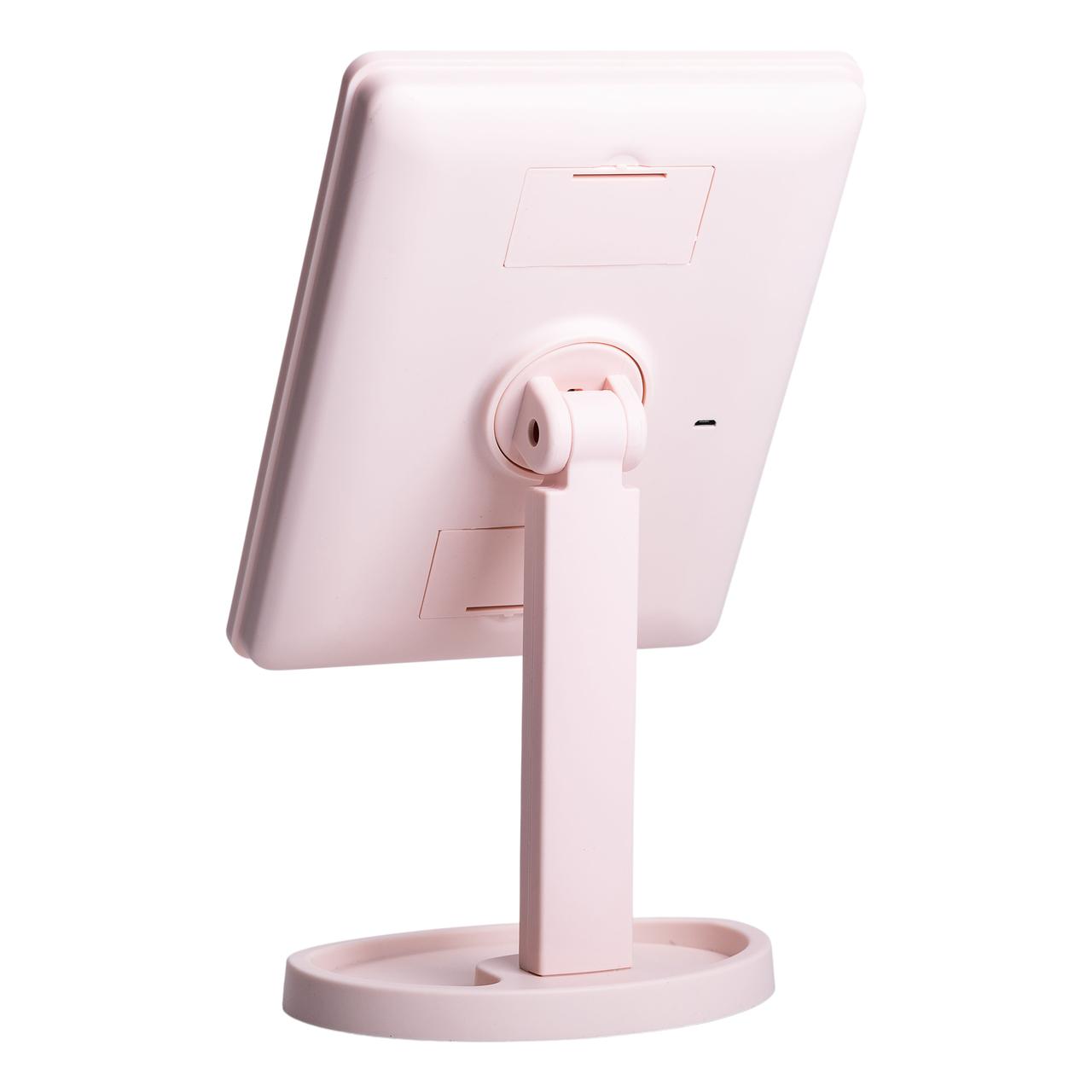 Настільне дзеркало з підсвічуванням 22 LED для макіяжу 21х16 см прямокутне на ніжці USB Рожеве