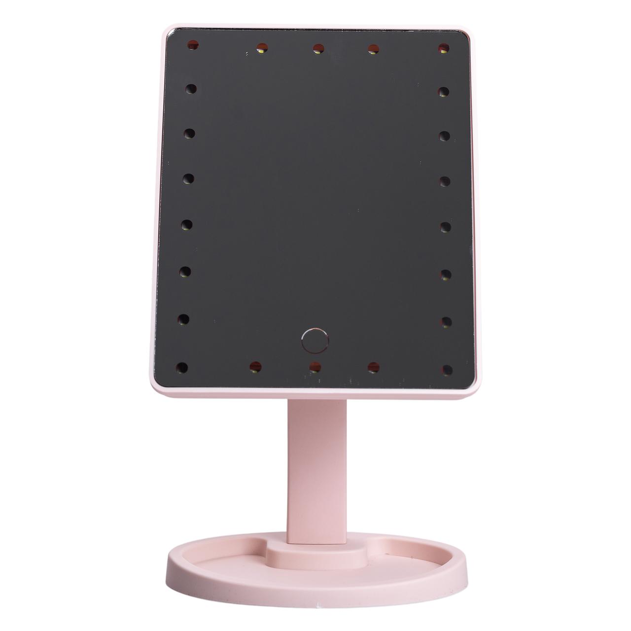 Настільне дзеркало з підсвічуванням 22 LED для макіяжу 21х16 см прямокутне на ніжці USB Рожеве