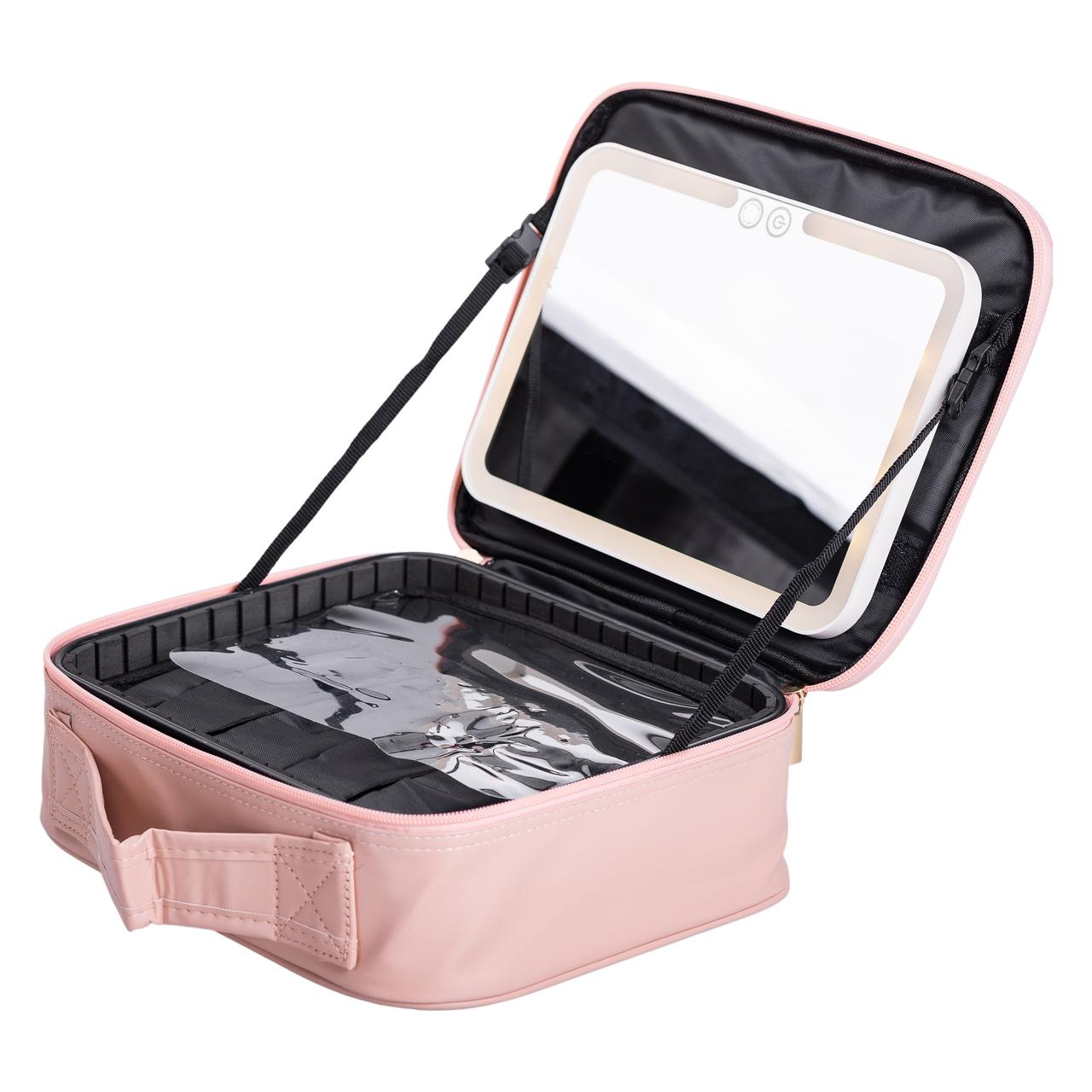 Органайзер косметичка з еко шкіри з дзеркалом та підсвічуванням 26×22×9 см