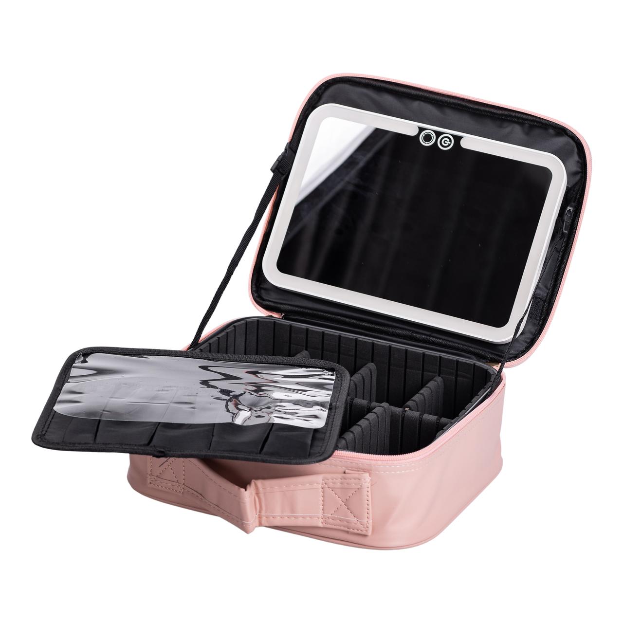 Органайзер косметичка з еко шкіри з дзеркалом та підсвічуванням 26×22×9 см