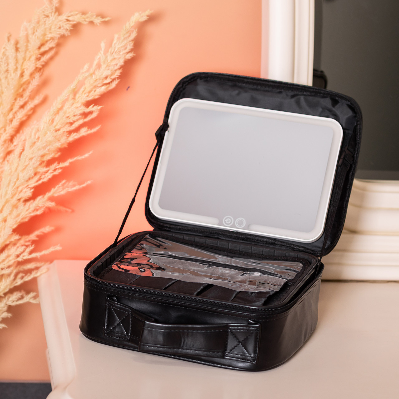 Органайзер косметичка з еко шкіри з дзеркалом та підсвічуванням 26×22×9 см