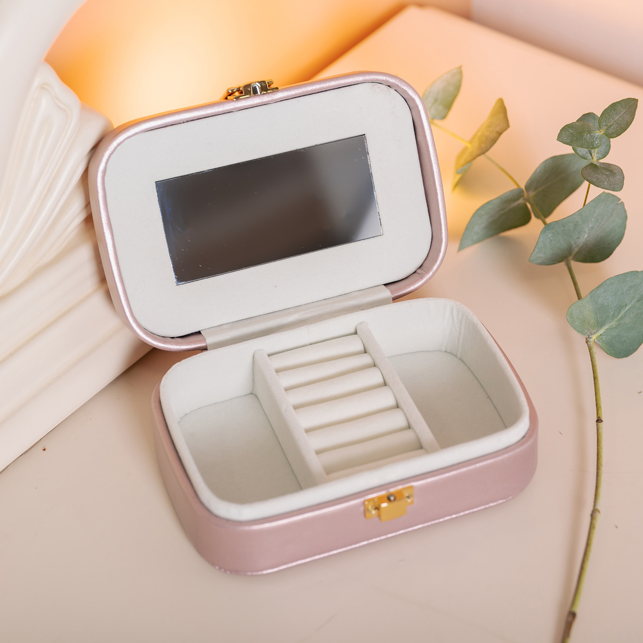 Скринька для прикрас з еко шкіри 20×14×7 см із дзеркалом органайзер для ювелірних виробів