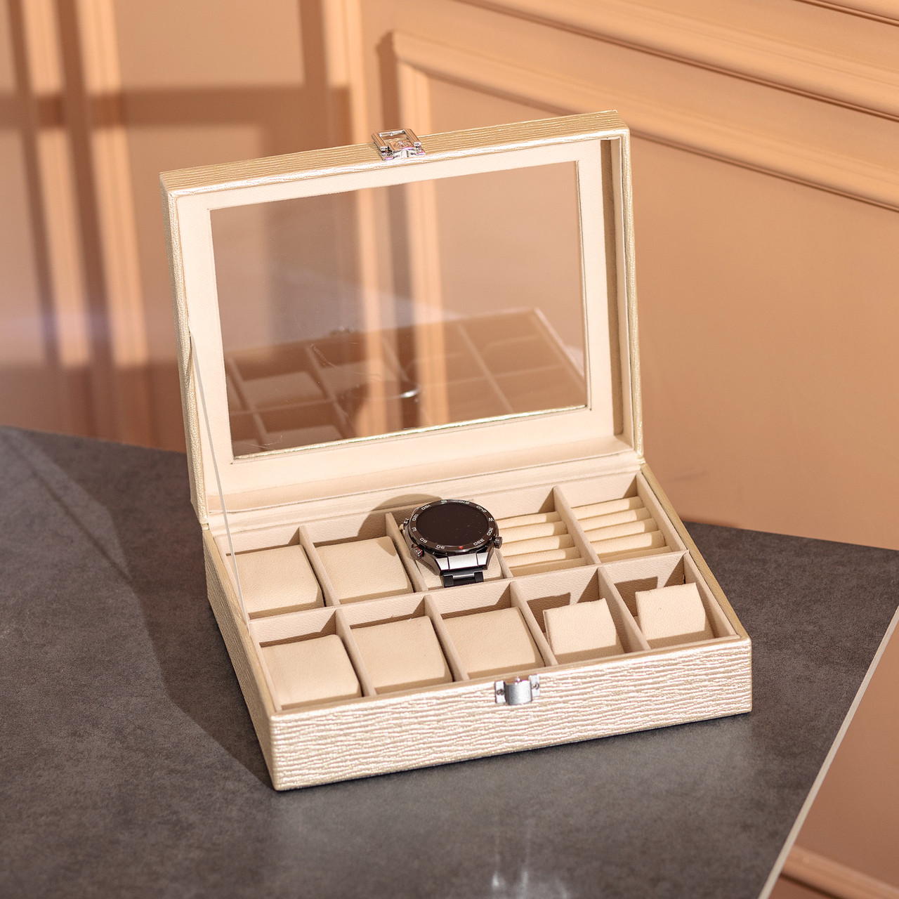 Скринька для прикрас з еко шкіри 25.5×20×7.5 см органайзер для ювелірних виробів