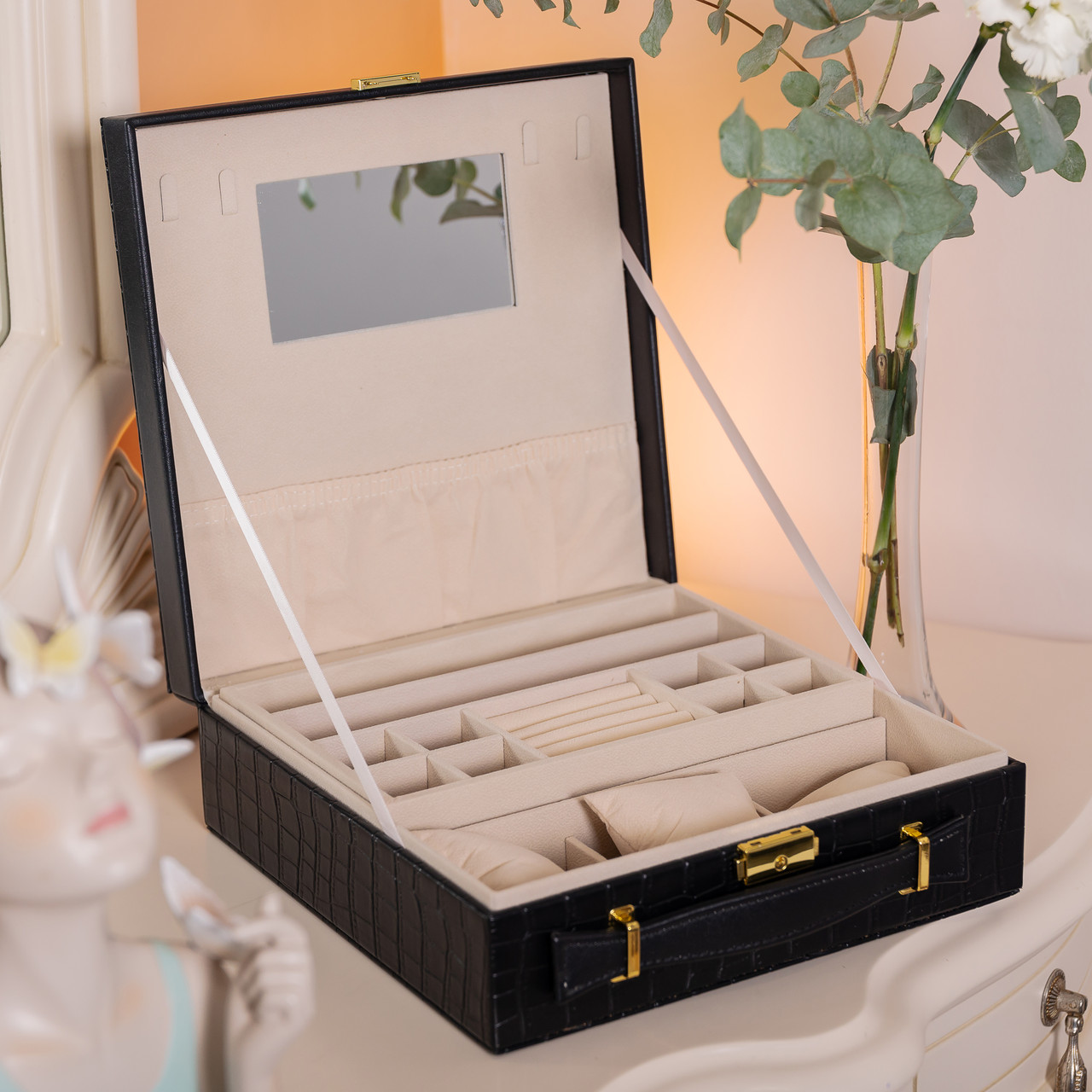 Скринька для прикрас з еко шкіри 2 яруси органайзер для ювелірних виробів