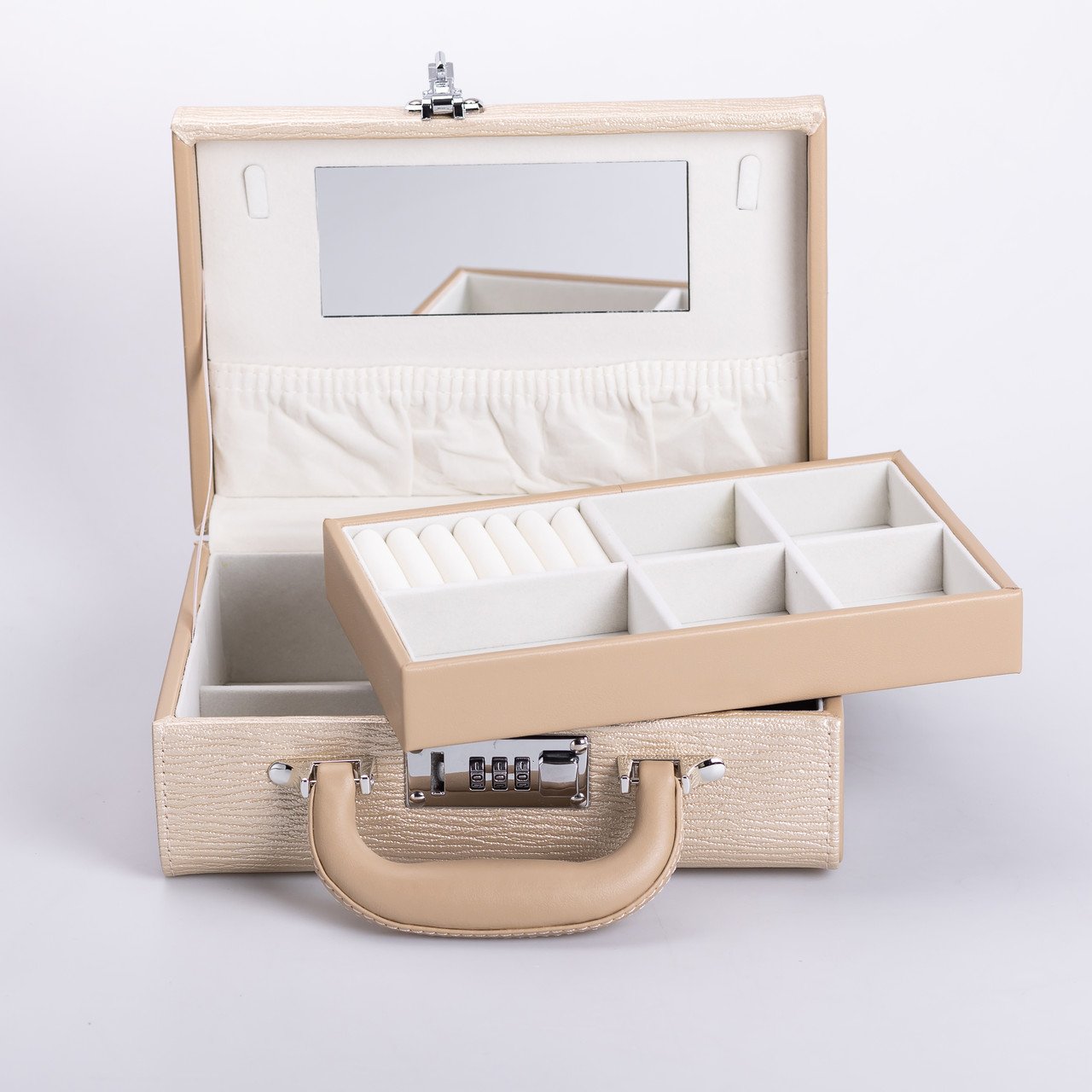 Скринька для прикрас з еко шкіри 2 яруси з кодовим замком органайзер для ювелірних виробів