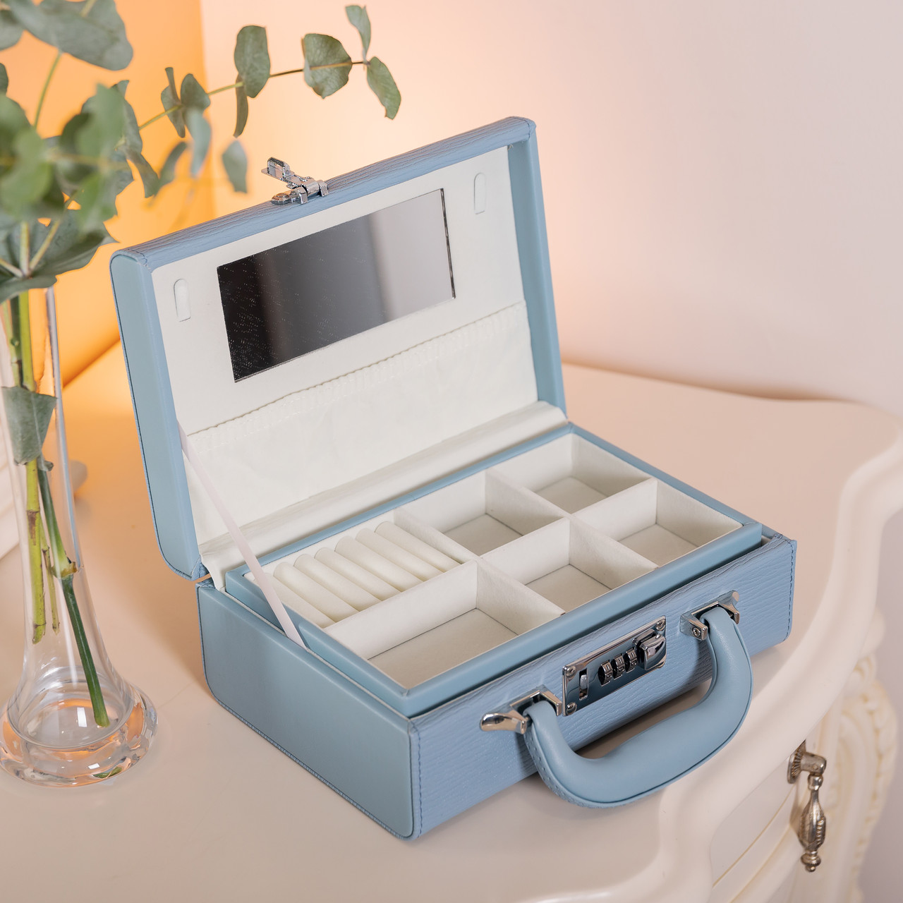 Скринька для прикрас з еко шкіри 2 яруси з кодовим замком органайзер для ювелірних виробів