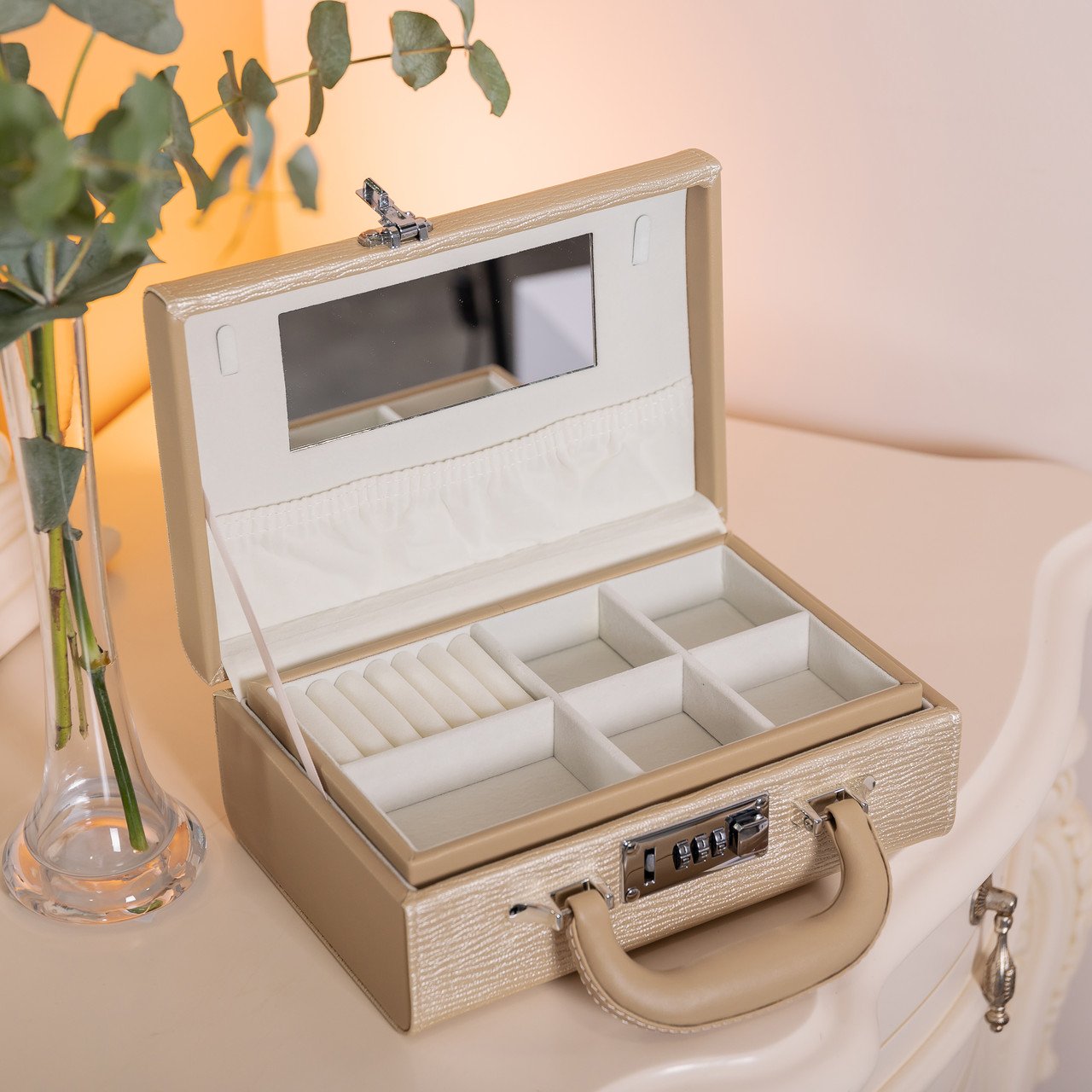 Скринька для прикрас з еко шкіри 2 яруси з кодовим замком органайзер для ювелірних виробів