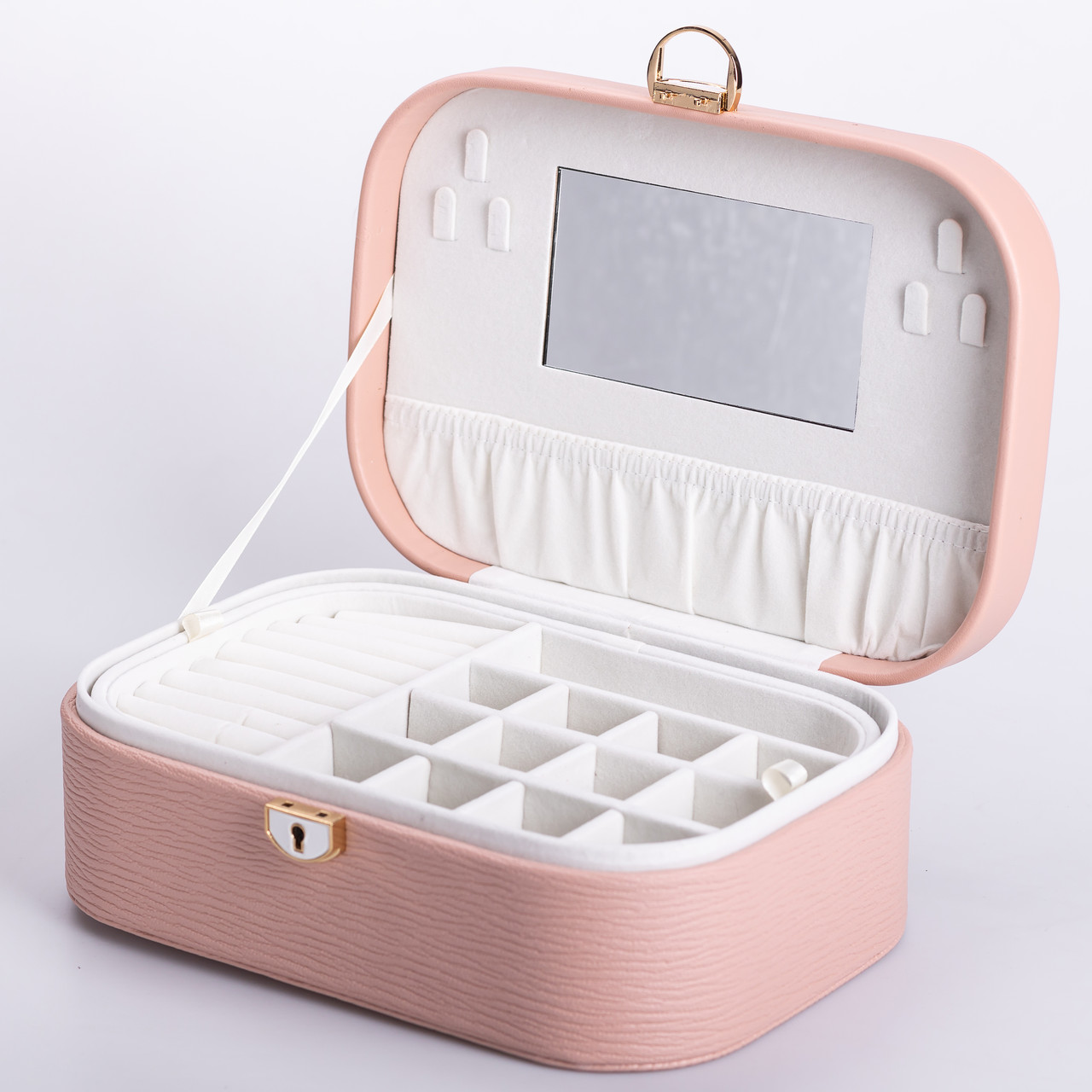 Скринька для прикрас з еко шкіри 2 яруси із замком органайзер для ювелірних виробів