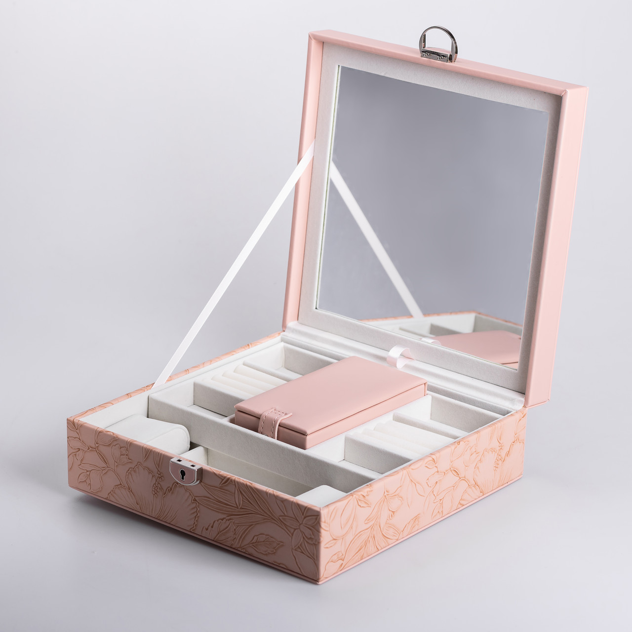 Скринька для прикрас з еко шкіри 2 яруси із замком органайзер для ювелірних виробів