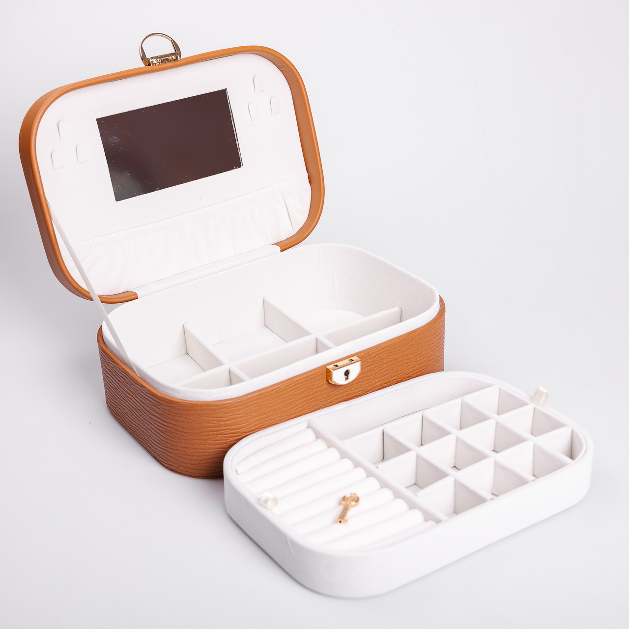 Скринька для прикрас з еко шкіри 2 яруси із замком органайзер для ювелірних виробів