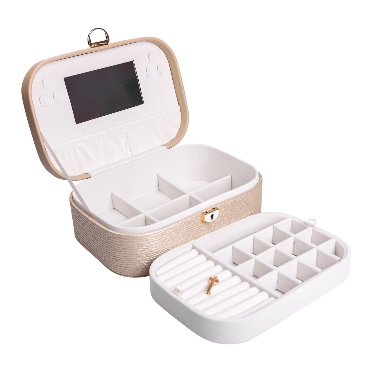 Скринька для прикрас з еко шкіри 2 яруси із замком органайзер для ювелірних виробів