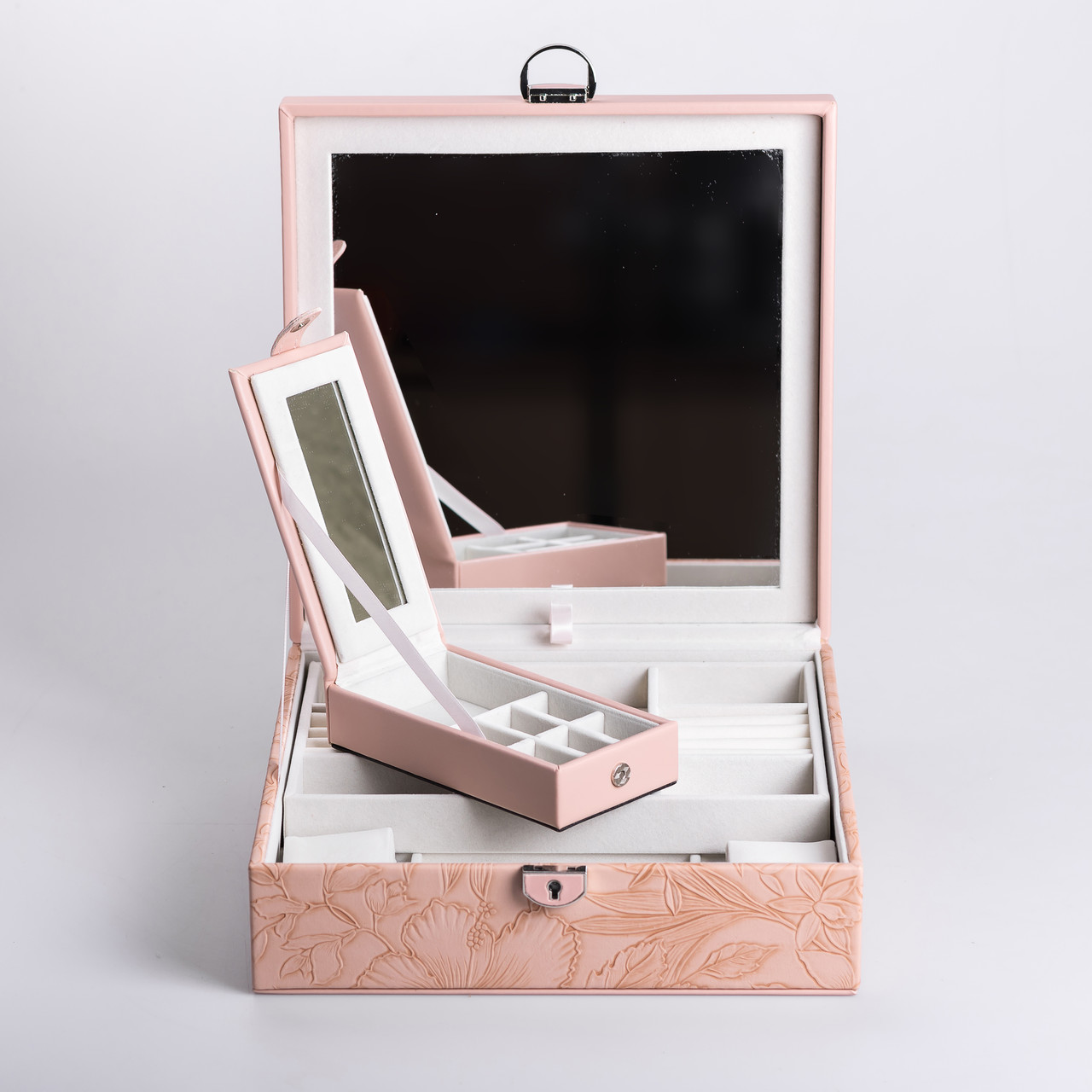 Скринька для прикрас з еко шкіри 2 яруси із замком органайзер для ювелірних виробів