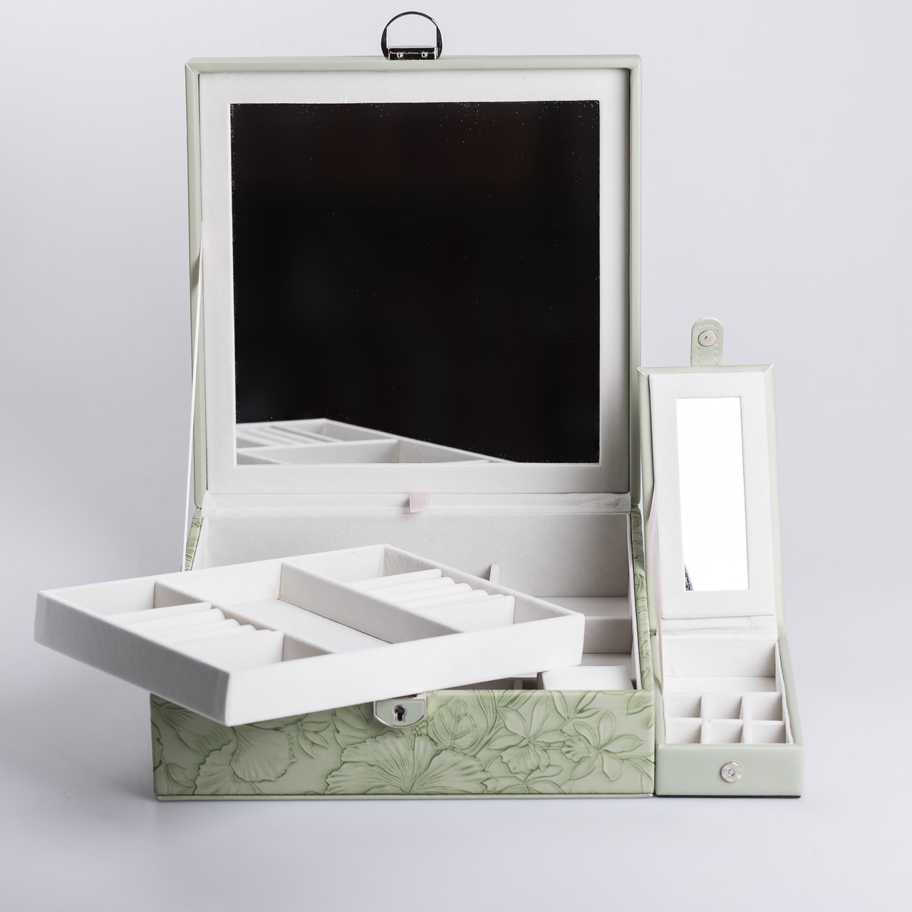 Скринька для прикрас з еко шкіри 2 яруси із замком органайзер для ювелірних виробів