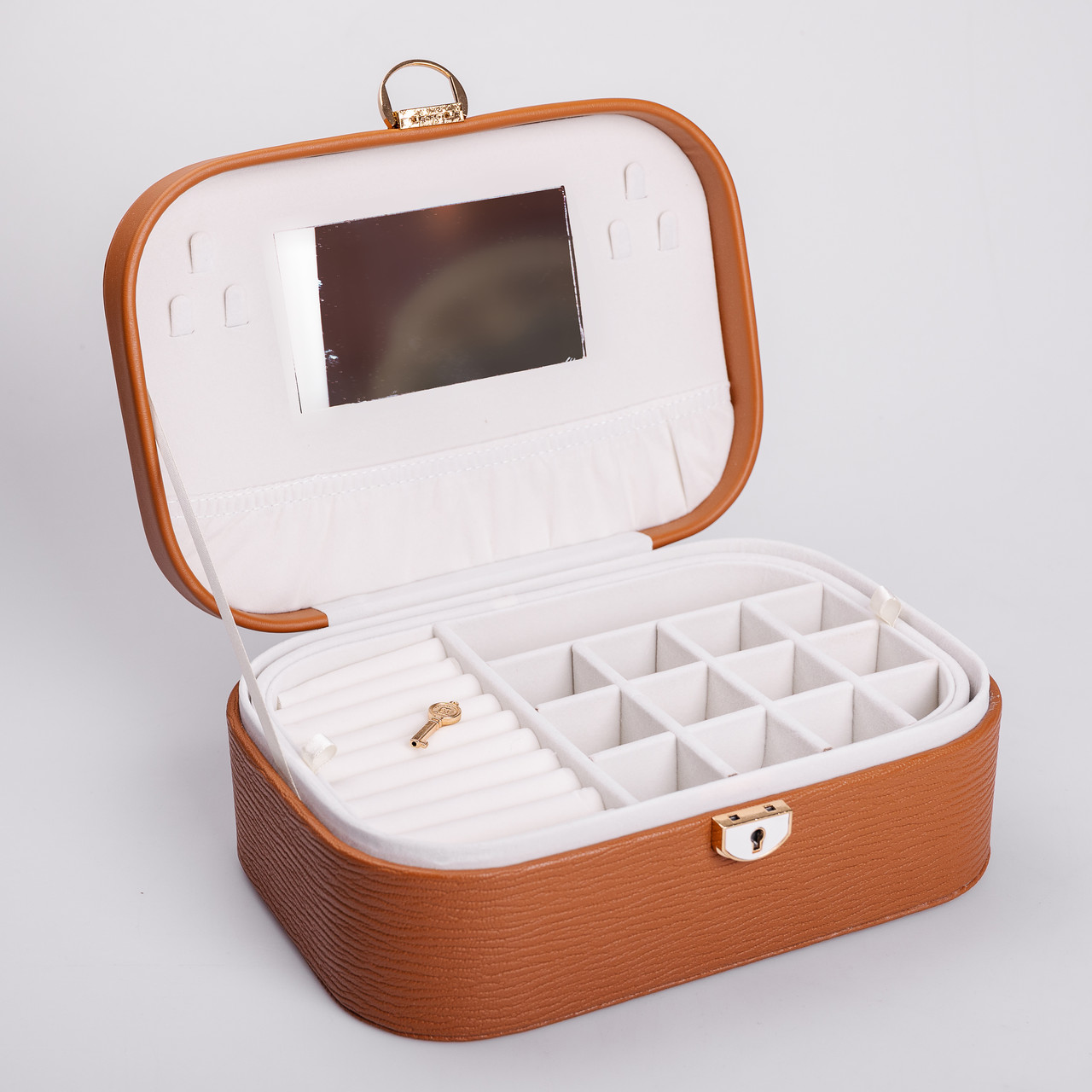 Скринька для прикрас з еко шкіри 2 яруси із замком органайзер для ювелірних виробів