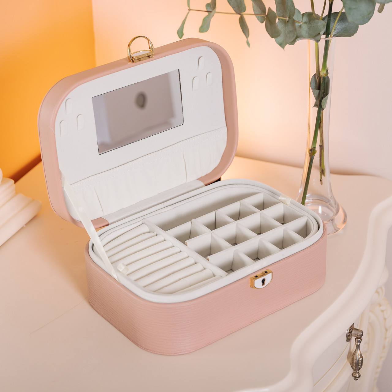 Скринька для прикрас з еко шкіри 2 яруси із замком органайзер для ювелірних виробів