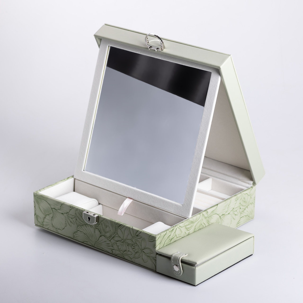 Скринька для прикрас з еко шкіри 2 яруси із замком органайзер для ювелірних виробів