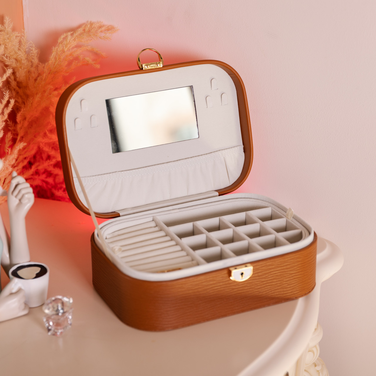 Скринька для прикрас з еко шкіри 2 яруси із замком органайзер для ювелірних виробів