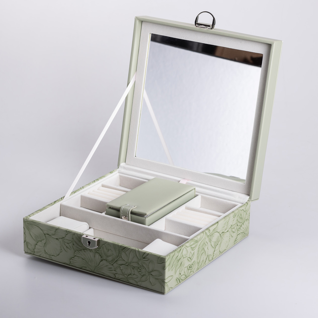 Скринька для прикрас з еко шкіри 2 яруси із замком органайзер для ювелірних виробів