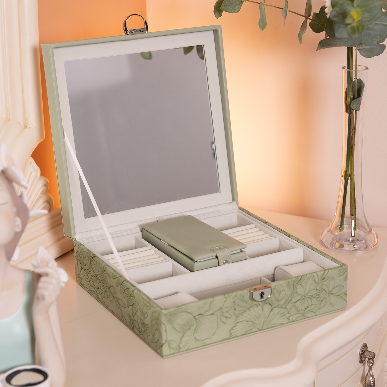 Скринька для прикрас з еко шкіри 2 яруси із замком органайзер для ювелірних виробів