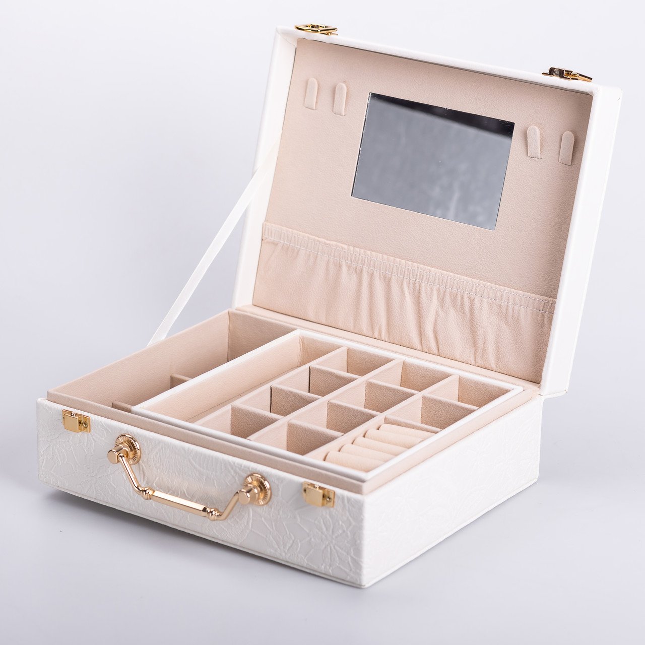 Скринька для прикрас з еко шкіри 2 яруси із дзеркалом органайзер для ювелірних виробів