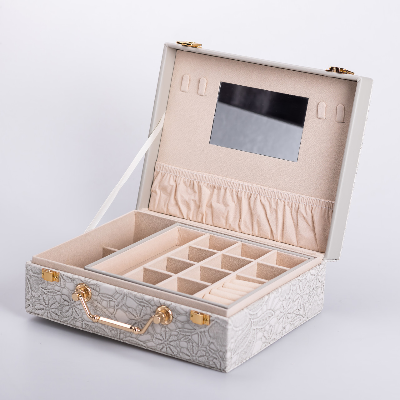 Скринька для прикрас з еко шкіри 2 яруси із дзеркалом органайзер для ювелірних виробів