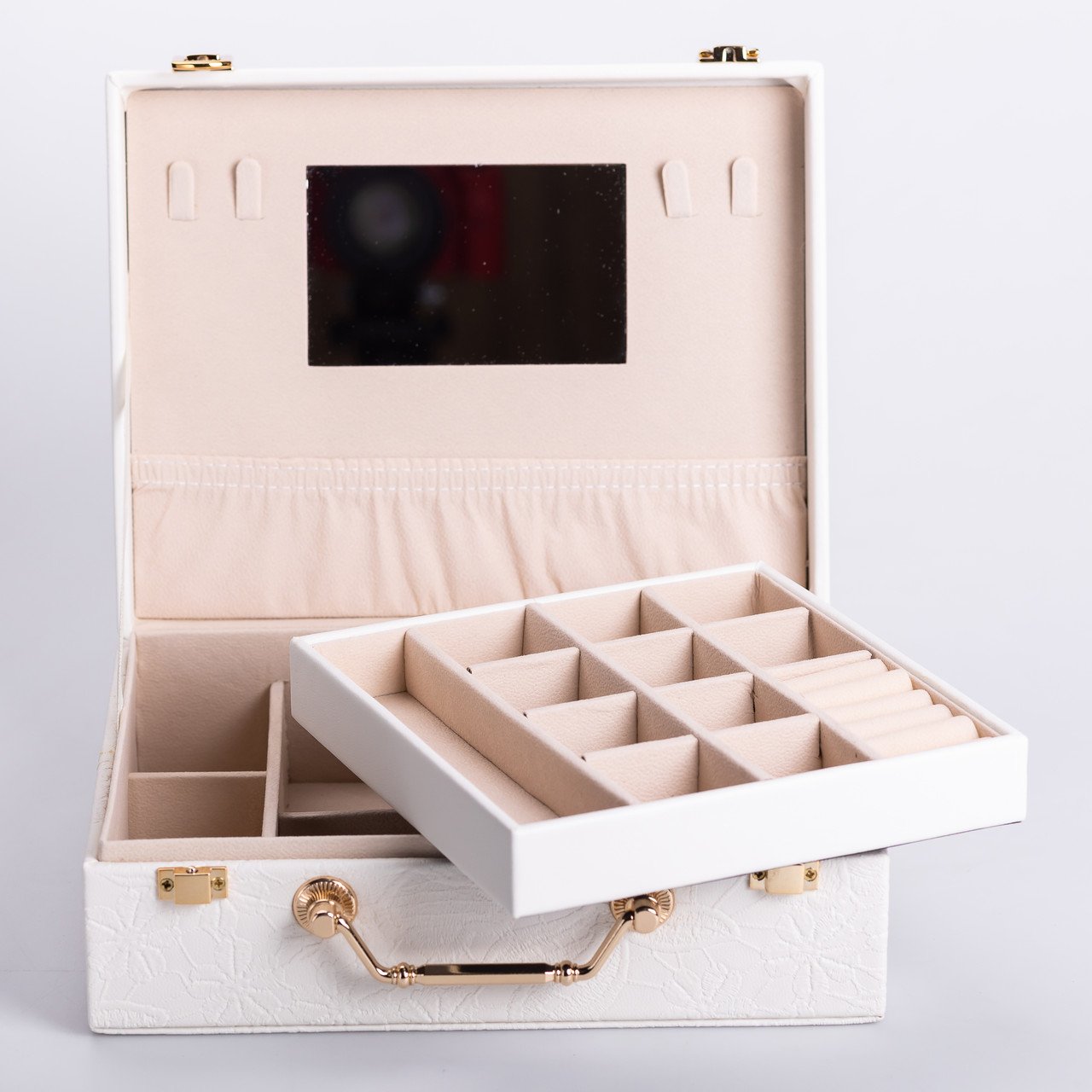 Скринька для прикрас з еко шкіри 2 яруси із дзеркалом органайзер для ювелірних виробів