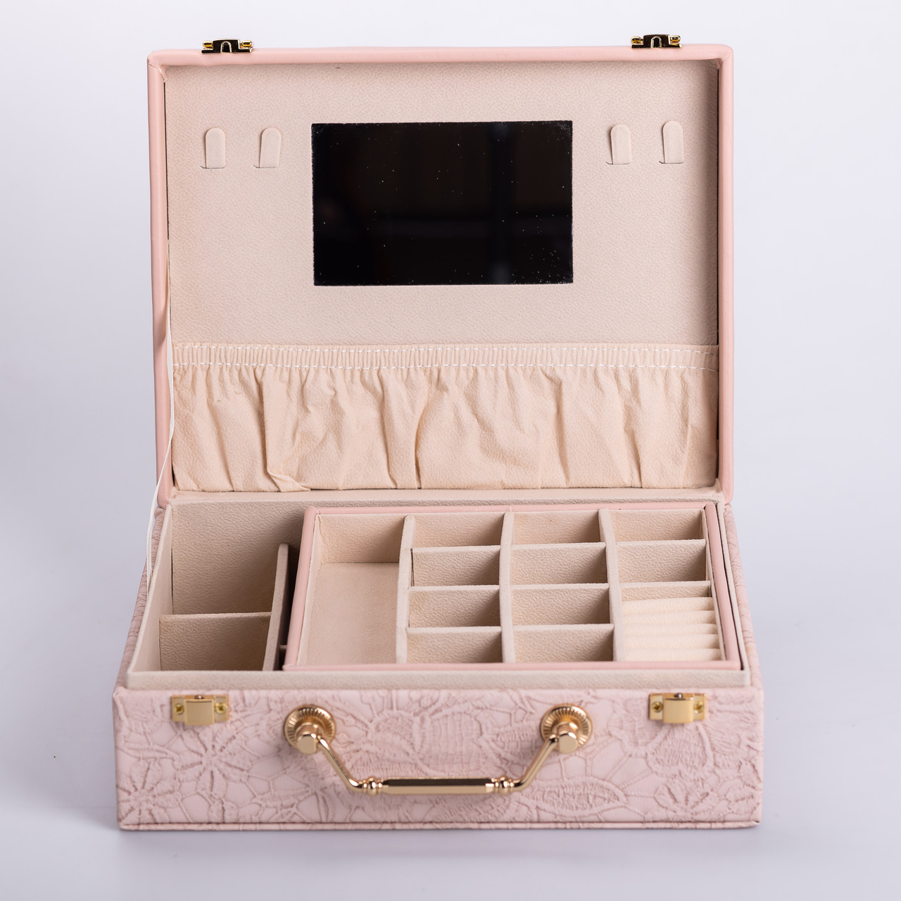 Скринька для прикрас з еко шкіри 2 яруси із дзеркалом органайзер для ювелірних виробів