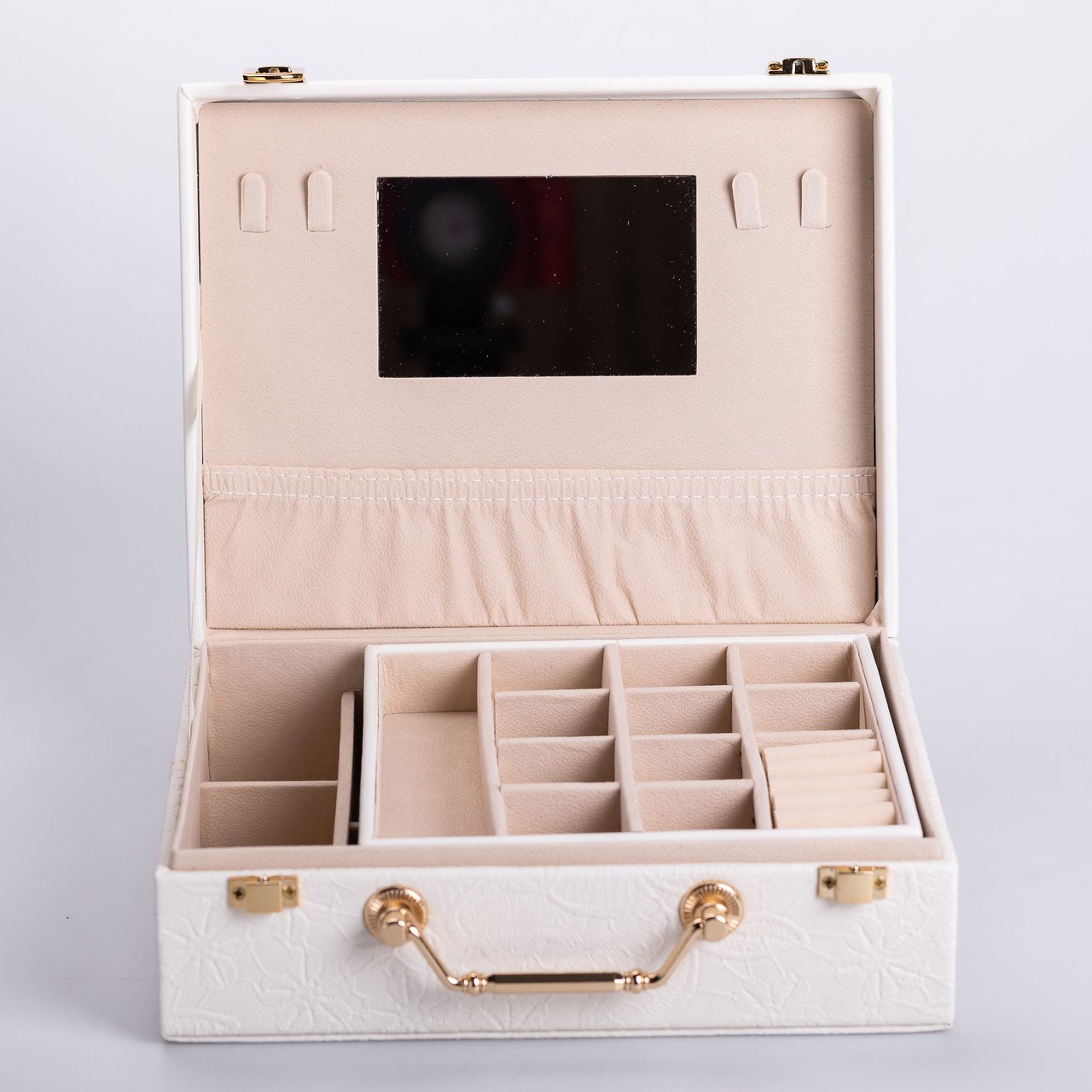 Скринька для прикрас з еко шкіри 2 яруси із дзеркалом органайзер для ювелірних виробів