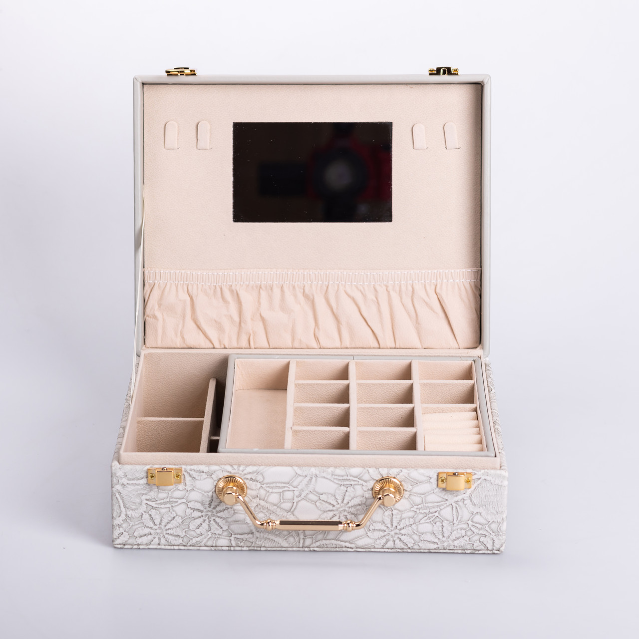 Скринька для прикрас з еко шкіри 2 яруси із дзеркалом органайзер для ювелірних виробів