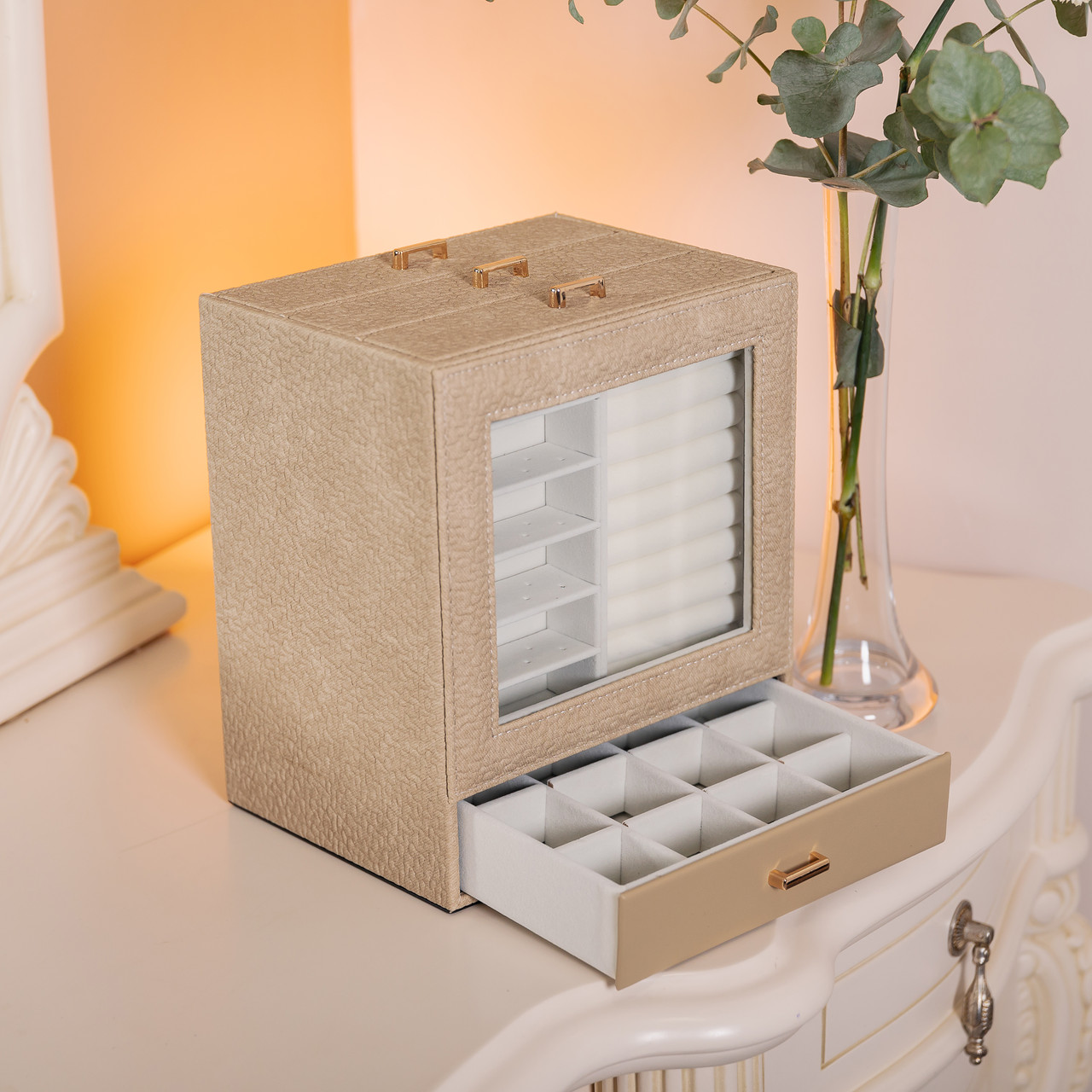 Скринька для прикрас з еко шкіри 3 яруси органайзер для ювелірних виробів