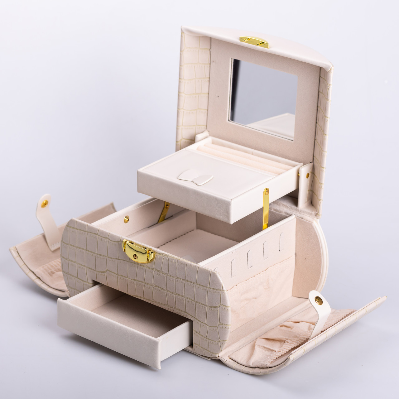 Скринька для прикрас з еко шкіри 3 яруси із замком органайзер для ювелірних виробів