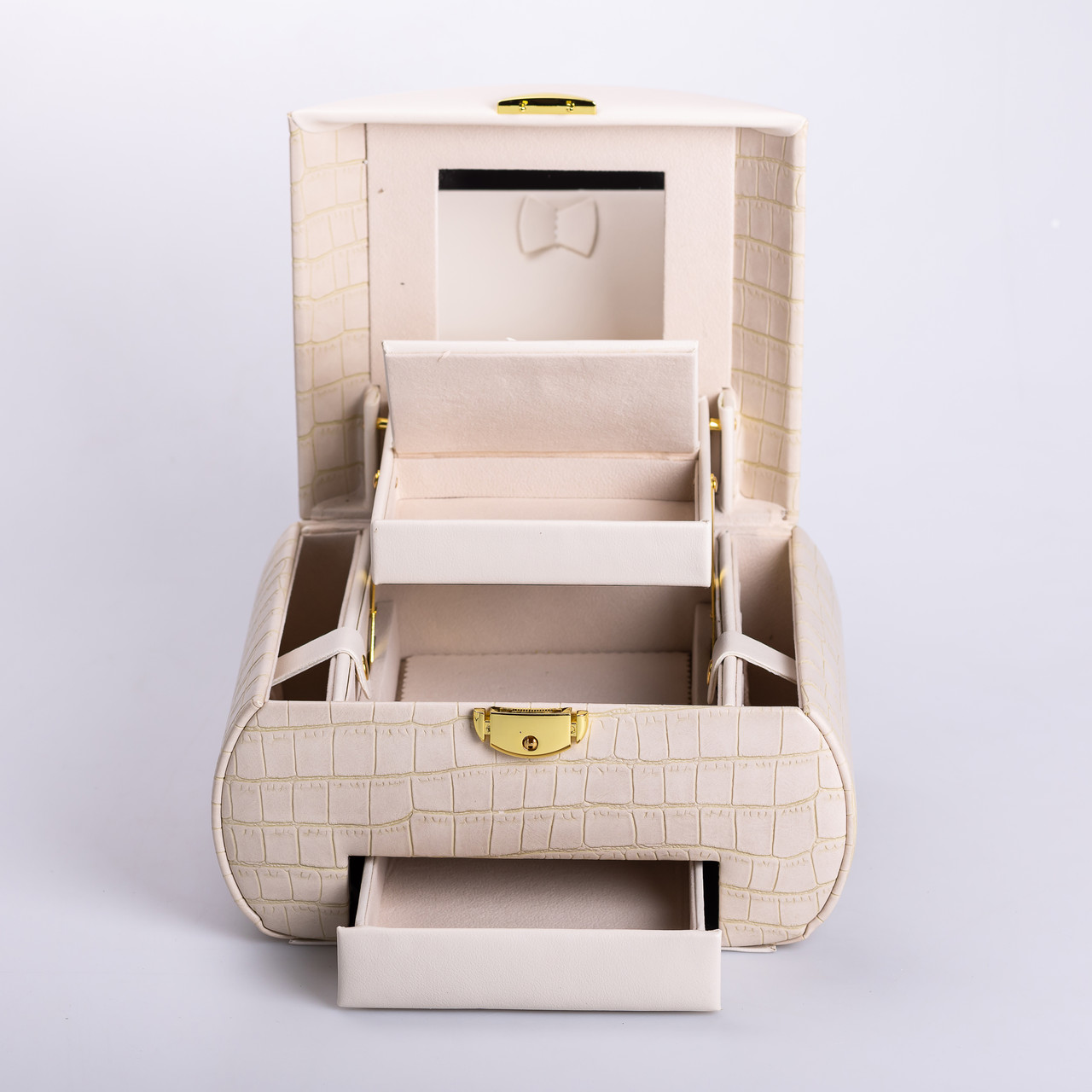 Скринька для прикрас з еко шкіри 3 яруси із замком органайзер для ювелірних виробів