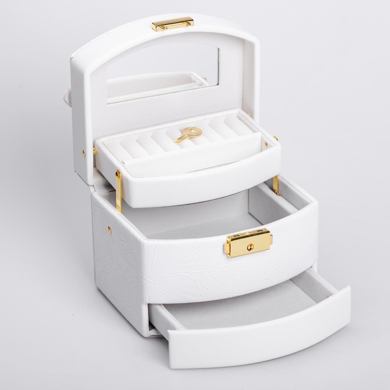 Скринька для прикрас з еко шкіри 3 яруси із замком органайзер для ювелірних виробів