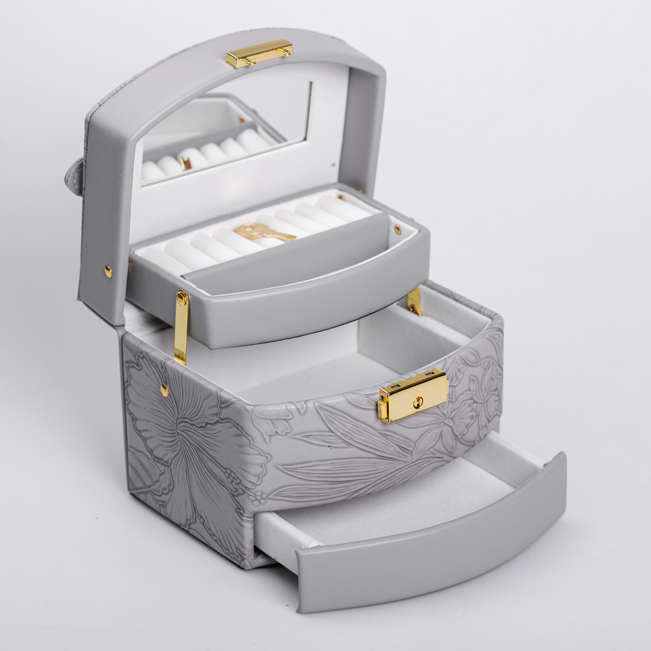 Скринька для прикрас з еко шкіри 3 яруси із замком органайзер для ювелірних виробів