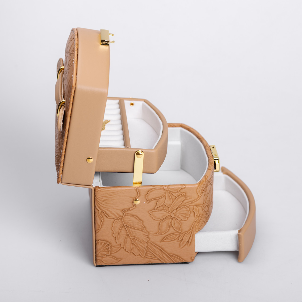 Скринька для прикрас з еко шкіри 3 яруси із замком органайзер для ювелірних виробів