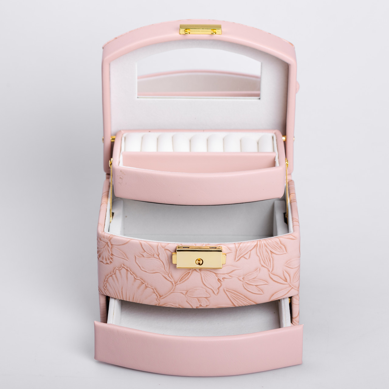 Скринька для прикрас з еко шкіри 3 яруси із замком органайзер для ювелірних виробів