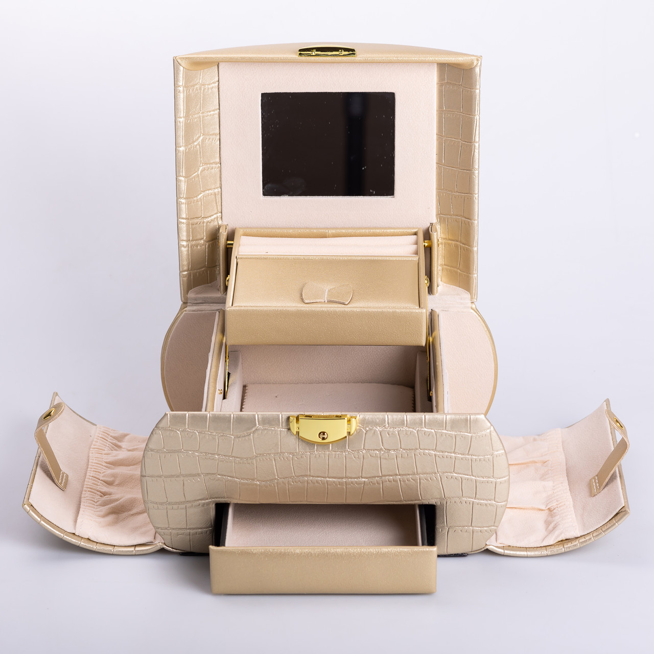 Скринька для прикрас з еко шкіри 3 яруси із замком органайзер для ювелірних виробів