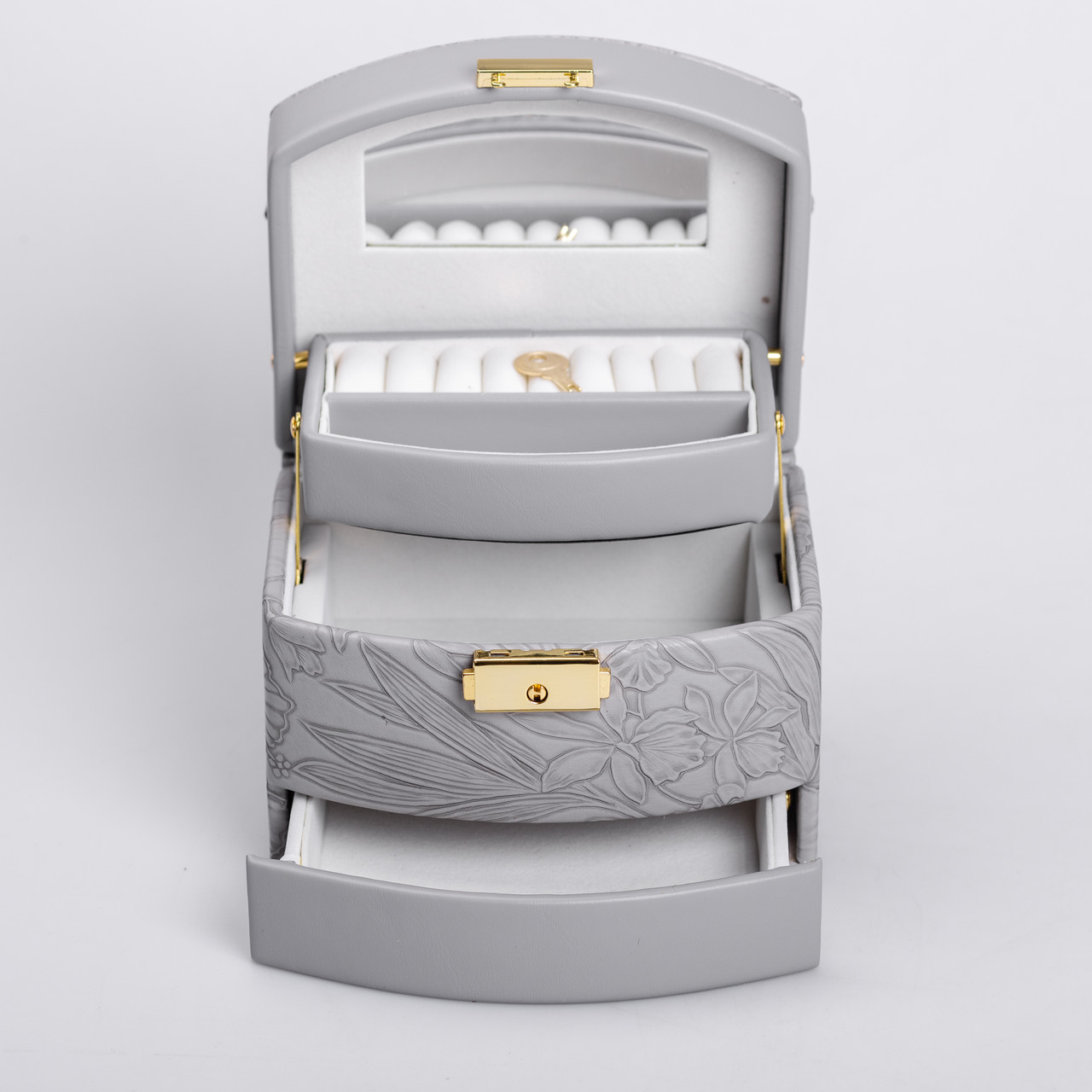 Скринька для прикрас з еко шкіри 3 яруси із замком органайзер для ювелірних виробів