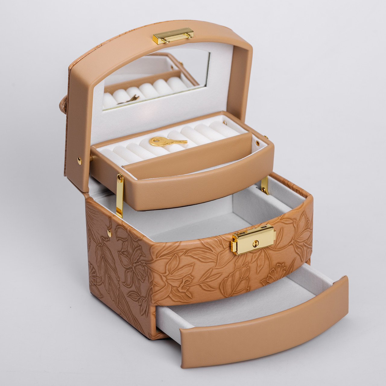 Скринька для прикрас з еко шкіри 3 яруси із замком органайзер для ювелірних виробів