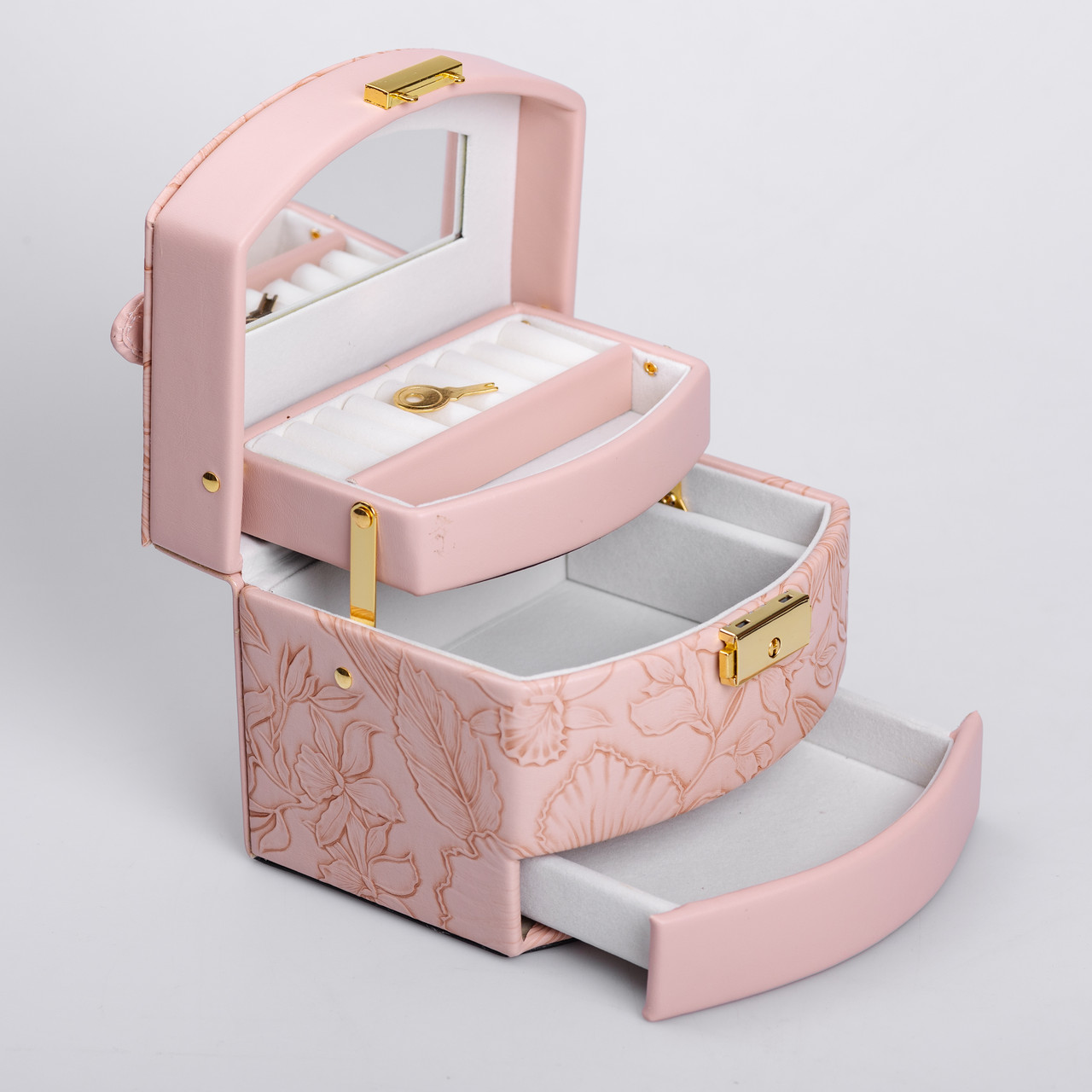 Скринька для прикрас з еко шкіри 3 яруси із замком органайзер для ювелірних виробів