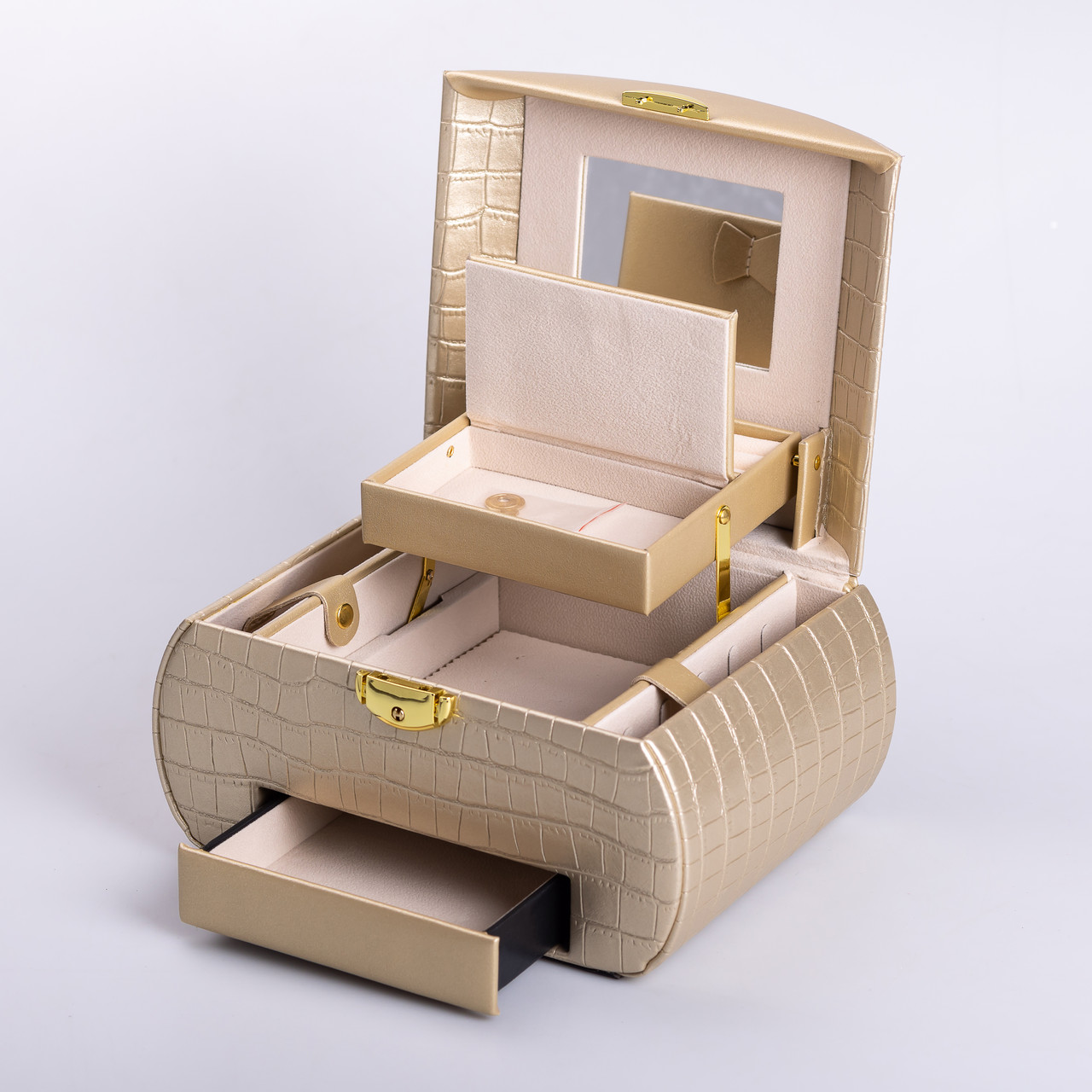 Скринька для прикрас з еко шкіри 3 яруси із замком органайзер для ювелірних виробів