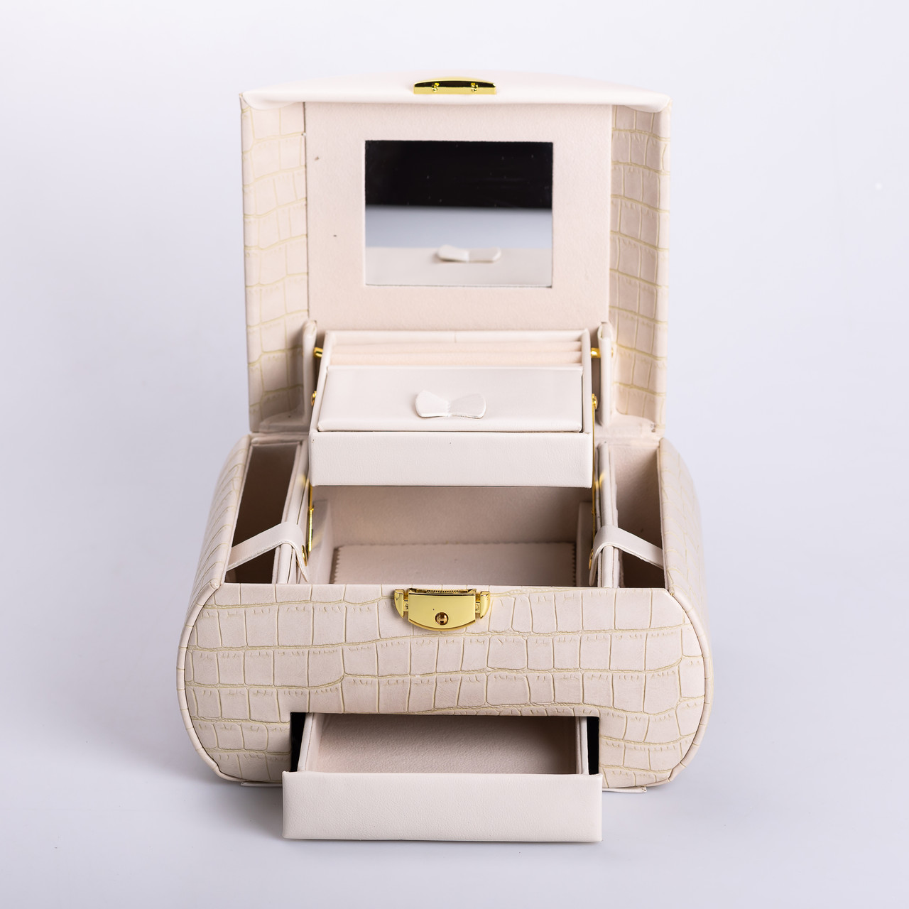 Скринька для прикрас з еко шкіри 3 яруси із замком органайзер для ювелірних виробів