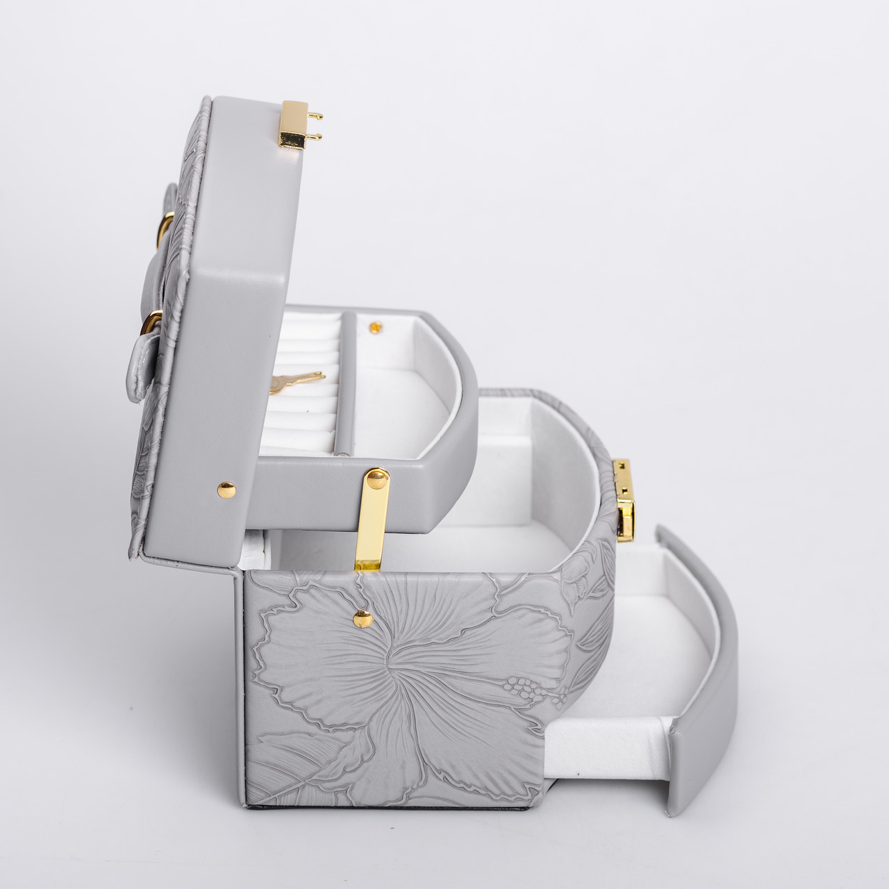 Скринька для прикрас з еко шкіри 3 яруси із замком органайзер для ювелірних виробів