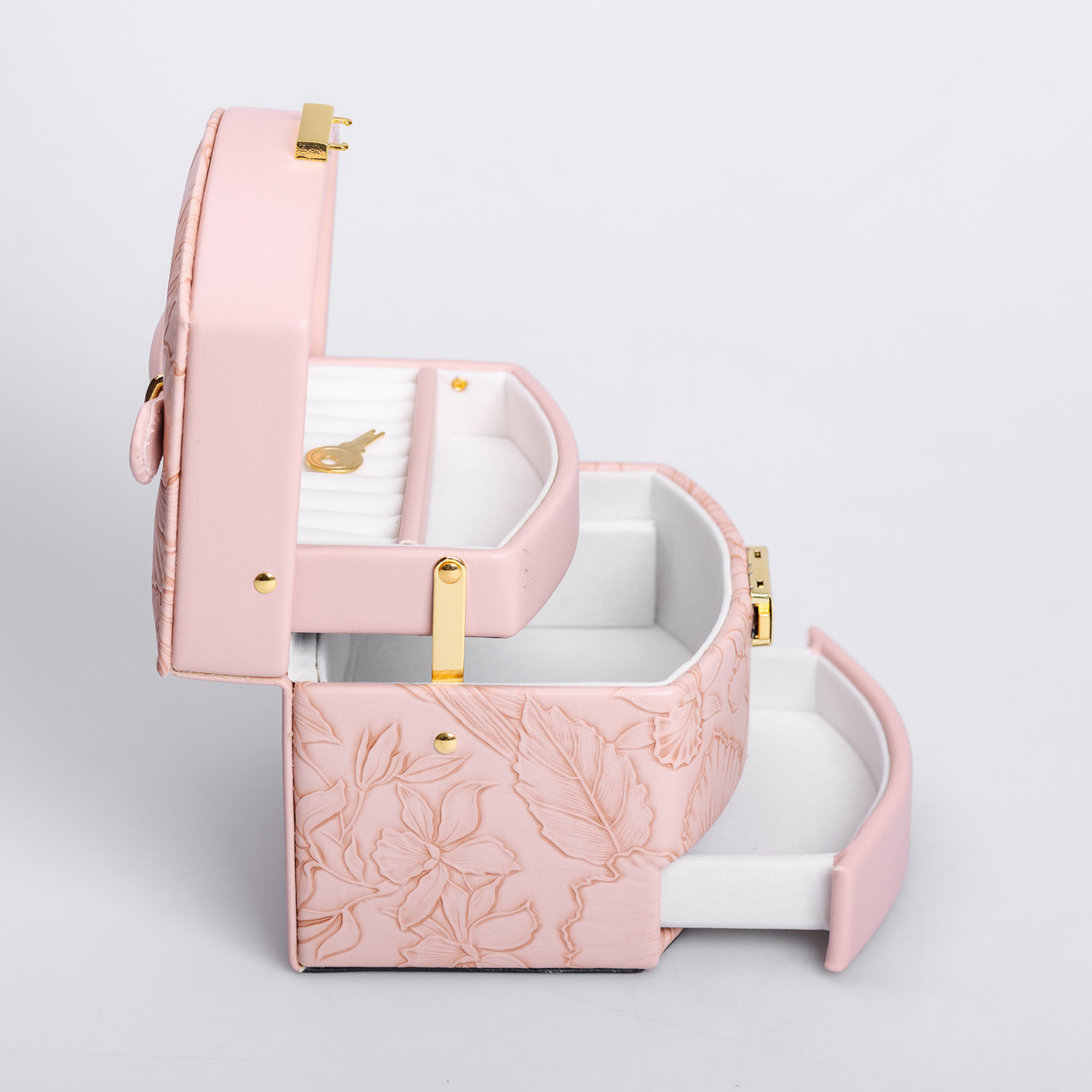 Скринька для прикрас з еко шкіри 3 яруси із замком органайзер для ювелірних виробів